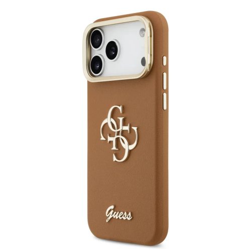Guess PU Grained 4G Logo Állvány Kamera Keret fliptok iPhone 17 Pro Max Barna
