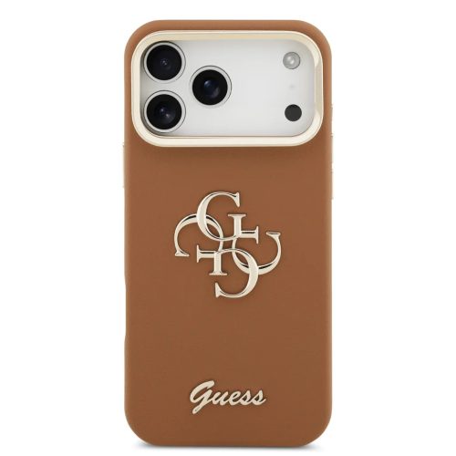 Guess PU Grained 4G Logo Állvány Kamera Keret fliptok iPhone 17 Pro Max Barna