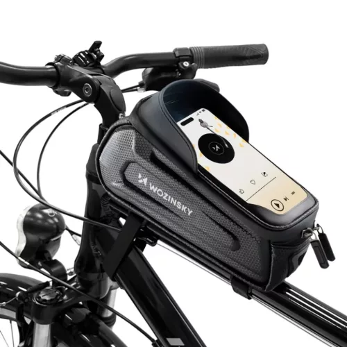 Wozinsky kerékpáros táska a vázra, páncélozott, telefontartóval, 1.7 l - fekete