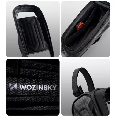 Wozinsky kerékpáros táska a vázra, páncélozott, telefontartóval, 1.7 l - fekete