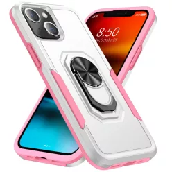   iPhone 13 Pro Max ütésálló fehér-rózsaszín tok, kihajtható mágnesezhető támasszal (TPU+PC Shockproof) Alphajack