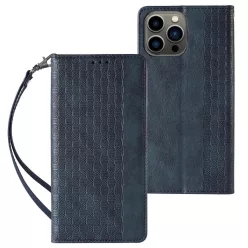   Magnet Strap Case tok iPhone 13 Pro-hoz Pénztárca Tok + Mini Nyakpánt Medál Kék