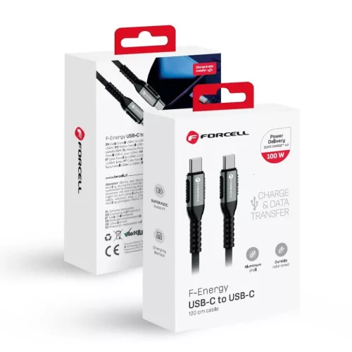 FORCELL F-ENERGY C260 Type-C to Type-C QC4.0 PD 5A 100W Cafule kábel 1,2 m fekete