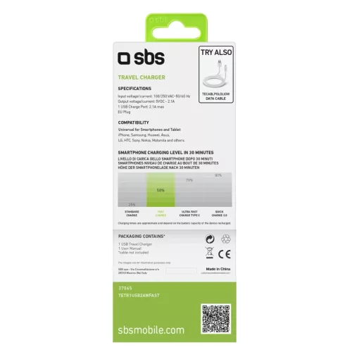 10 Watt USB utazó töltő Fehér