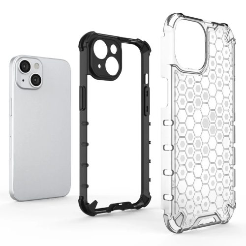 iPhone 14 Honeycomb páncélozott hibrid borítás fekete tok