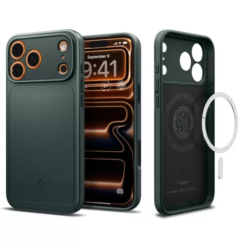 iPhone 17 Pro Max Spigen Thin Fit Mag Magsafe telefontok Abüsszöld