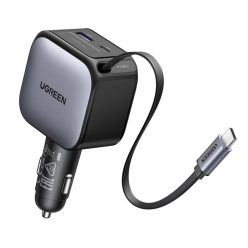   Autós töltő UGREEN EC602, 60W, 3A, 1 x USB-A - 1 x USB-C, USB-C kábellel, Szürke