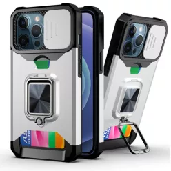   iPhone 13 Pro Max Ring Armor tok kameralencse védővel, kihajtható támasszal, kártyatartóval ezüst (ip-13-pro-max-ring-armor-silver)