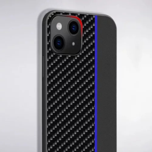 iPhone 13 Pro Max Tel Protect Carbon Tok Fekte / Kék Csík