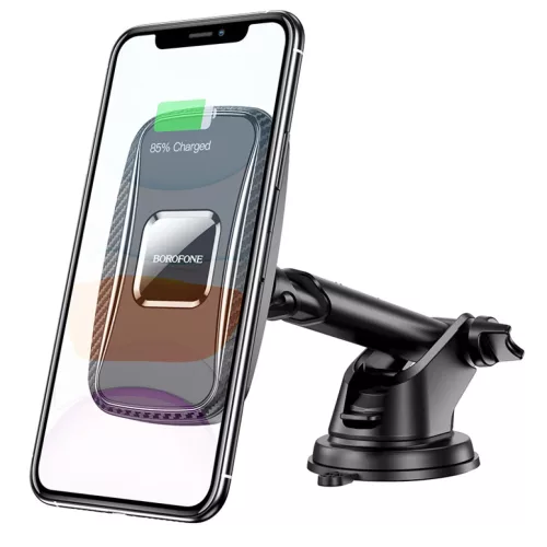 Borofone BH35 Mágneses autós telefontartó és Vezeték nélküli Qi töltő műszerfalra / szellőzőre fekete