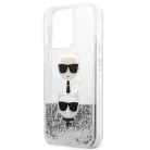iPhone 13 Pro Max Karl Lagerfeld Liquid Glitter Karl és Choupette Head tok ezüst (KLHCP13XKICGLS)