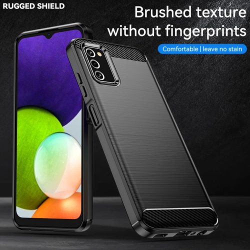 Samsung Galaxy A03s Carbon szénszál mintájú TPU tok fekete Alphajack