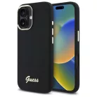 iPhone 16 fekete kemény tok Guess Silicone Script Metal Logo & Frame