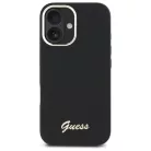 iPhone 16 fekete kemény tok Guess Silicone Script Metal Logo & Frame