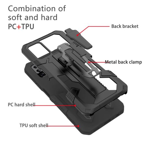 Samsung Galaxy A03s fokozott védelmet biztosító TPU tok kihajtható mágneses támasszal fekete Alphajack (PROTECTION-1)