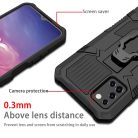 Samsung Galaxy A03s fokozott védelmet biztosító TPU tok kihajtható mágneses támasszal fekete Alphajack (PROTECTION-1)