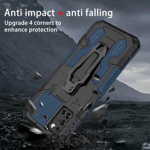 Samsung Galaxy A03s fokozott védelmet biztosító TPU tok kihajtható mágneses támasszal kék Alphajack (PROTECTION-1)