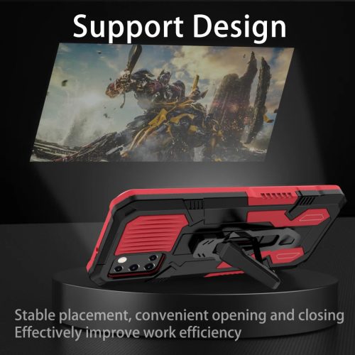 Samsung Galaxy A03s fokozott védelmet biztosító TPU tok kihajtható mágneses támasszal piros Alphajack (PROTECTION-1)