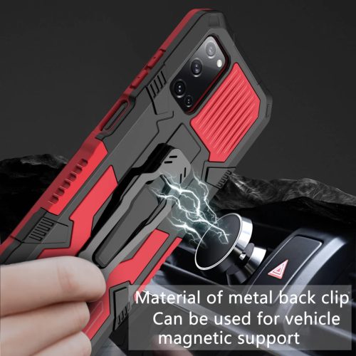 Samsung Galaxy A03s fokozott védelmet biztosító TPU tok kihajtható mágneses támasszal piros Alphajack (PROTECTION-1)