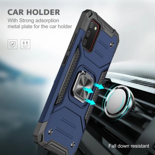 Samsung Galaxy A03s fokozott védelmet biztosító TPU tok kihajtható mágneses támasszal kék Alphajack (PROTECTION-2)