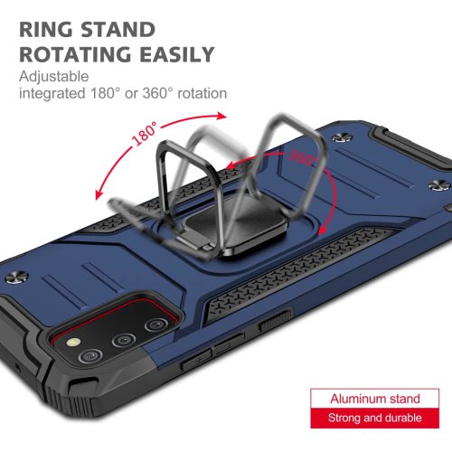 Samsung Galaxy A03s fokozott védelmet biztosító TPU tok kihajtható mágneses támasszal kék Alphajack (PROTECTION-2)