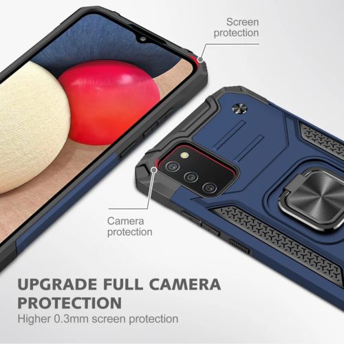 Samsung Galaxy A03s fokozott védelmet biztosító TPU tok kihajtható mágneses támasszal kék Alphajack (PROTECTION-2)