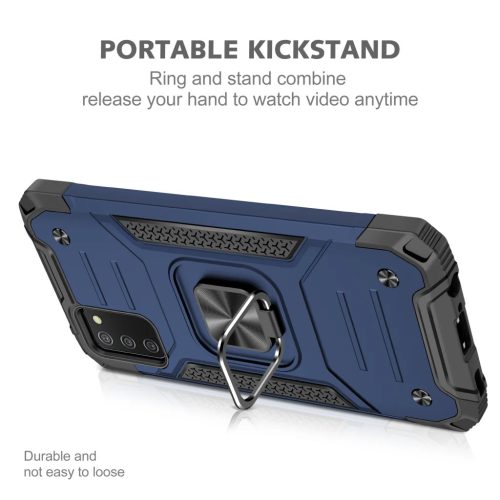 Samsung Galaxy A03s fokozott védelmet biztosító TPU tok kihajtható mágneses támasszal kék Alphajack (PROTECTION-2)