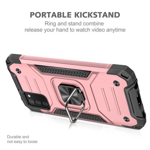 Samsung Galaxy A03s fokozott védelmet biztosító TPU tok kihajtható mágneses támasszal rózsaszín Alphajack (PROTECTION-2)