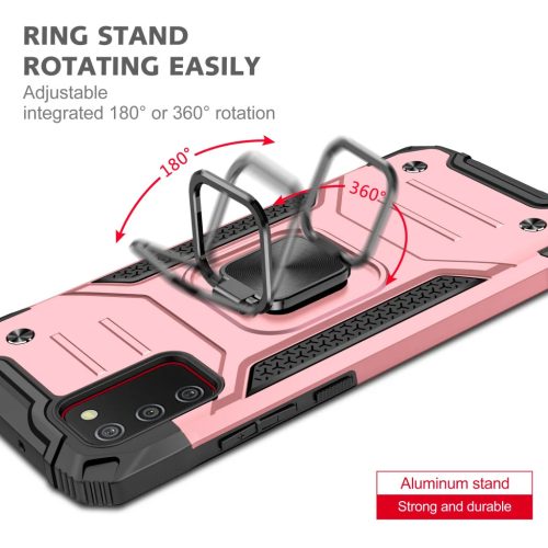 Samsung Galaxy A03s fokozott védelmet biztosító TPU tok kihajtható mágneses támasszal rózsaszín Alphajack (PROTECTION-2)