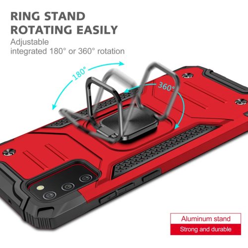 Samsung Galaxy A03s fokozott védelmet biztosító TPU tok kihajtható mágneses támasszal piros Alphajack (PROTECTION-2)