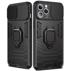   Samsung Galaxy A03s Ring Lens tok kameralencse védővel, kihajtható mágneses támasszal fekete Alphajack