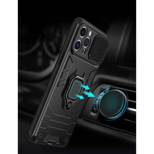 Samsung Galaxy A03s Ring Lens tok kameralencse védővel, kihajtható mágneses támasszal ezüst Alphajack