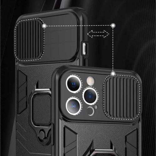 Samsung Galaxy A03s Ring Lens tok kameralencse védővel, kihajtható mágneses támasszal sötétkék Alphajack