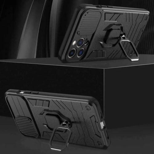 Samsung Galaxy A03s Ring Lens tok kameralencse védővel, kihajtható mágneses támasszal sötétkék Alphajack