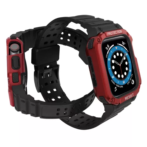 Apple Watch 8/7/6/5/4/3/2 / SE (41/40 / 38mm) Armored Óraszíj és Tok Fekete / Piros
