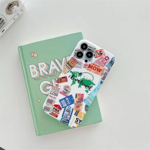 iPhone 13 Pro Max TPU tok ''I love travel'' mintával fehér Alphajack