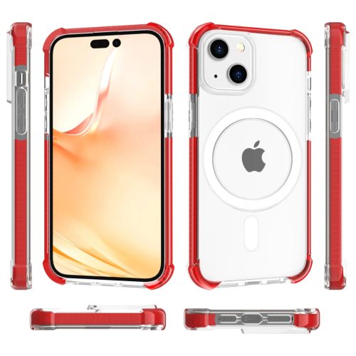 iPhone 14 MagSafe kompatibilis átlátszó TPU tok piros kerettel Alphajack