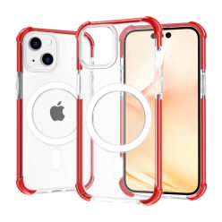   iPhone 14 Plus MagSafe kompatibilis átlátszó TPU tok piros kerettel Alphajack ütésálló
