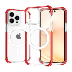   iPhone 14 Pro Max MagSafe kompatibilis átlátszó TPU tok piros kerettel Alphajack ütésálló