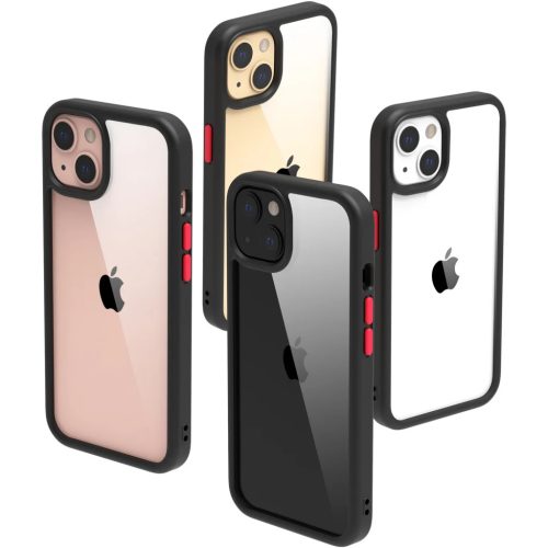 iPhone 14 átlátszó TPU tok edzett üveg hátlappal, fekete kerettel Alphajack