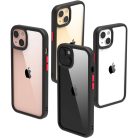 iPhone 14 Plus átlátszó TPU tok edzett üveg hátlappal, fekete kerettel Alphajack