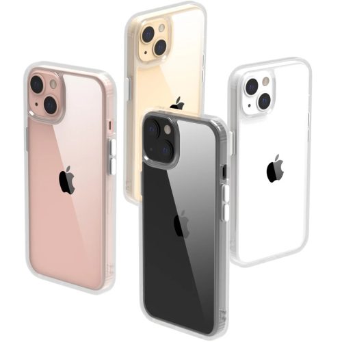 iPhone 14 Plus átlátszó TPU tok edzett üveg hátlappal, fehér kerettel Alphajack