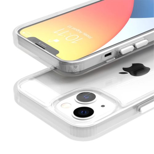 iPhone 14 Plus átlátszó TPU tok edzett üveg hátlappal, fehér kerettel Alphajack