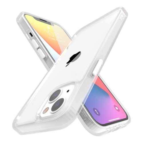 iPhone 14 Plus átlátszó TPU tok edzett üveg hátlappal, fehér kerettel Alphajack