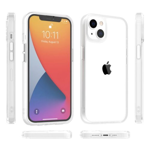 iPhone 14 Plus átlátszó TPU tok edzett üveg hátlappal, fehér kerettel Alphajack