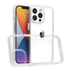   iPhone 14 Pro átlátszó TPU tok edzett üveg hátlappal, fehér kerettel Alphajack