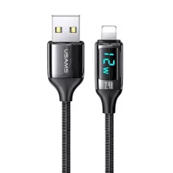   USAMS U78 lightning kábel 1,2 m LED kijelzővel 2,4 A gyorstöltés fekete (US-SJ543)