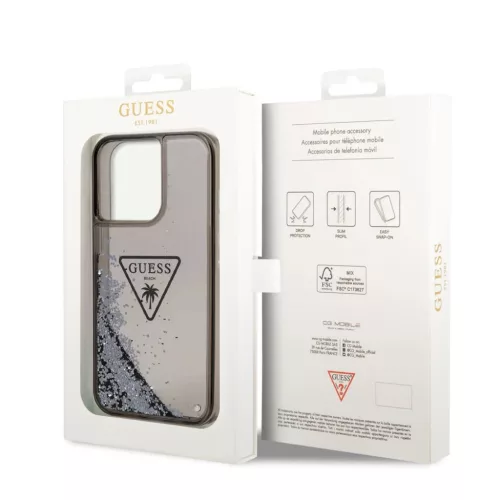 iPhone 14 Pro Max Guess PC/TPU Liquid Glitter Triangle Logo tok fekete (GUHCP14XLFCTPK)