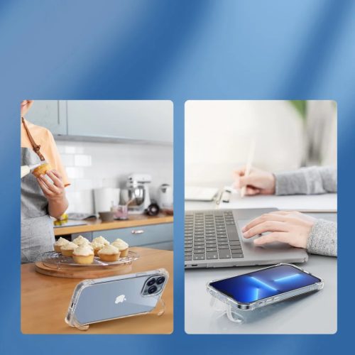 iPhone 14 Plus Joyroom Defender tok támasztékkal, átlátszó (JR-14H3)