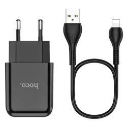   HOCO N2 Vigor hálózati töltő adapter + USB - Lightning kábel 2A fekete